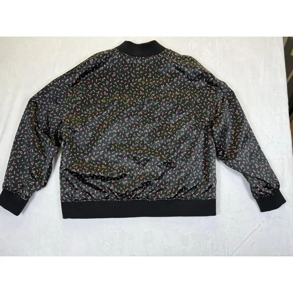 Levi’s Women’s Bomber Jacket Sz L Satin Rosebud Black Pink Chambray Lining - Picture 3 of 11